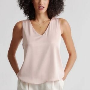 QUINCE Silk V-Neck Tank Top - Blush Pink - Lined Washable Silk L Large